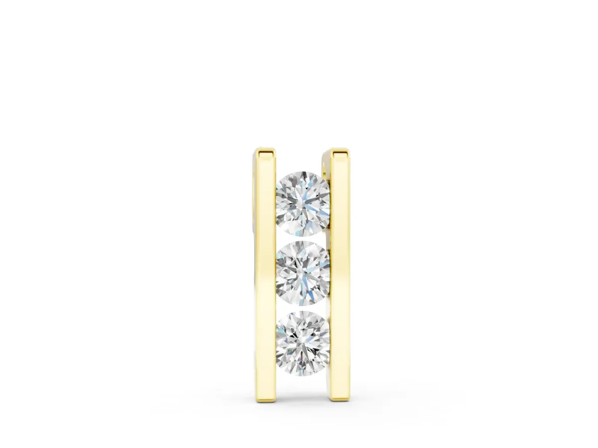 Vertical Channel-Set Round Diamond Bar Pendant Set in Yellow gold with Three Stones
