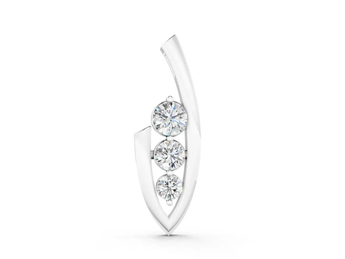 Three-Stone Round Diamond Pendant Set in Silver with Curved Metal Frame