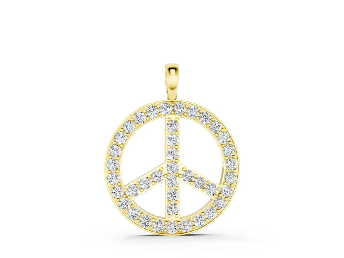 Round Brilliant Pavé-Set Diamond Peace Pendant Set in Yellow gold with Prong Setting