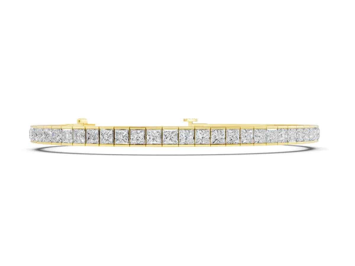 Princess Cut Diamond Channel-Set Tennis Bracelet Set in Yellow gold