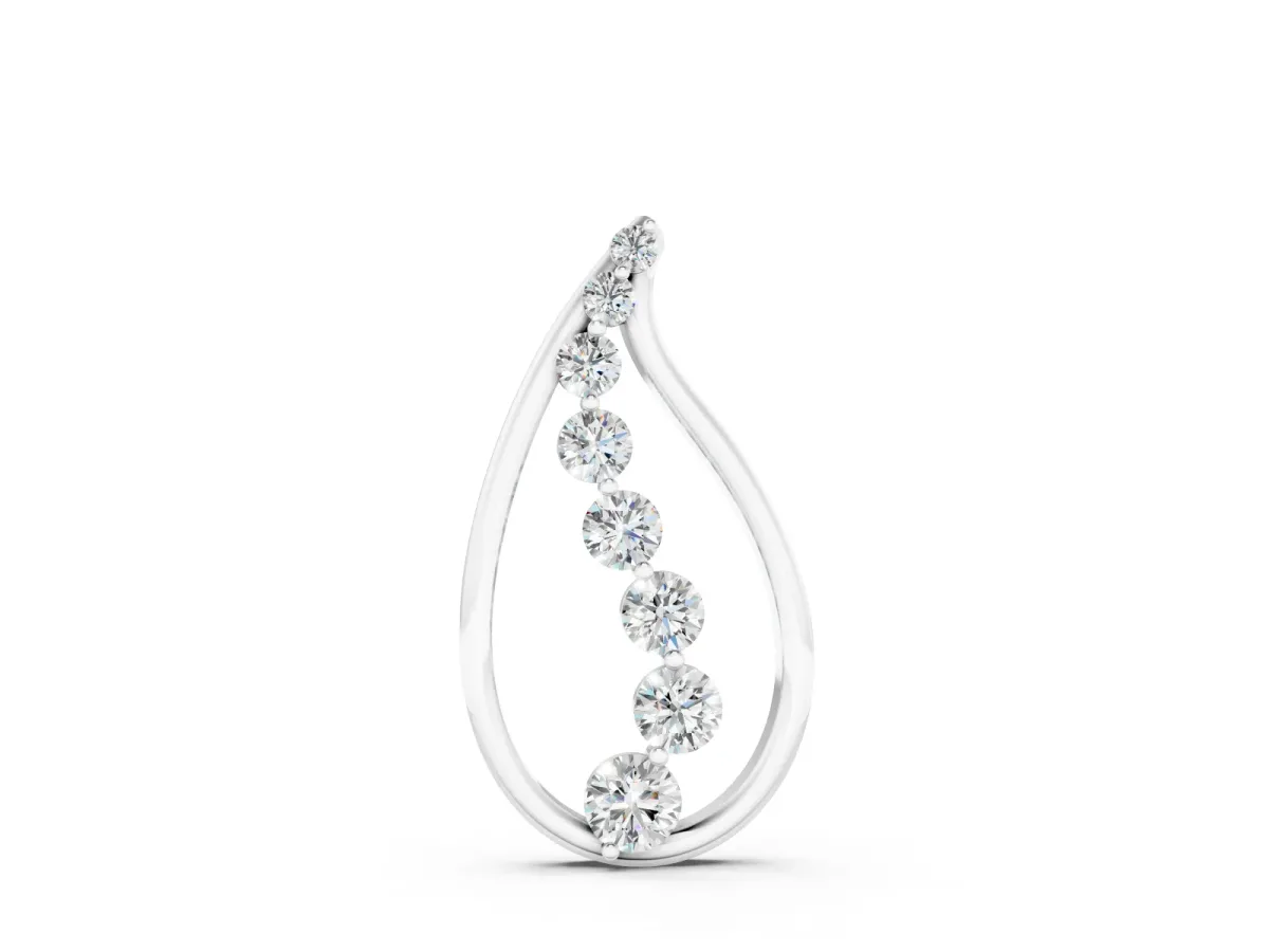 Round Diamond Teardrop Pendant Set in Silver with Prong-Set Curve