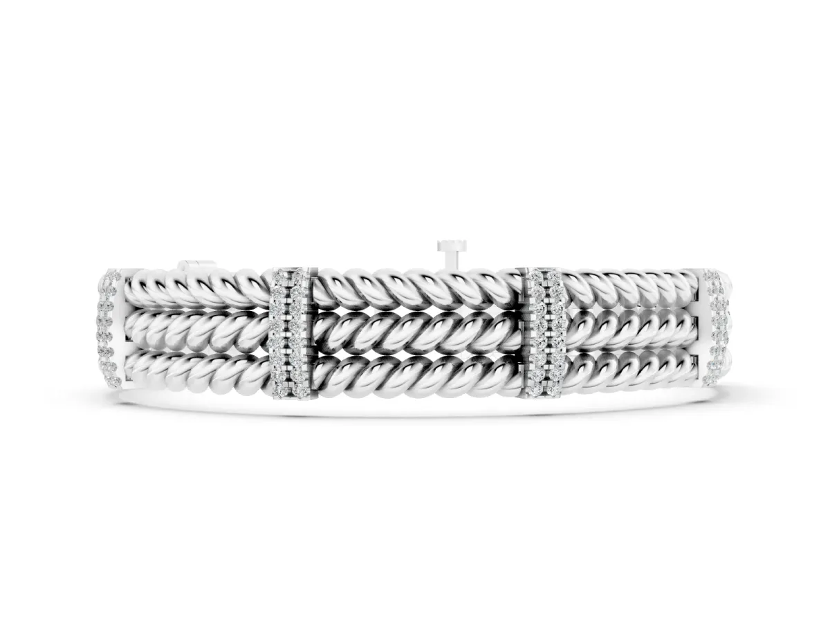 Round Diamond Pavé Triple Rope Bracelet Set in White gold with Box Clasp