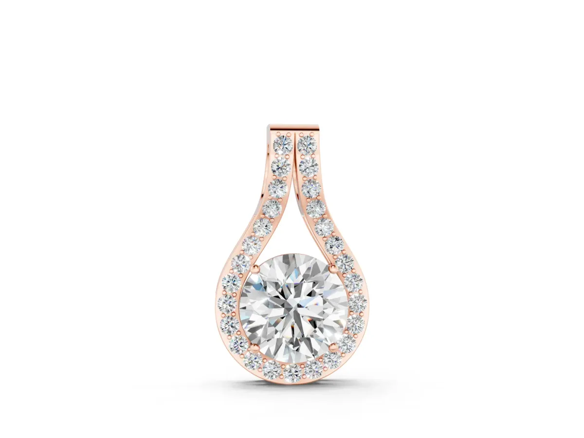 Round Halo Pendant Set in Rose gold with Prong-Set Diamond Center