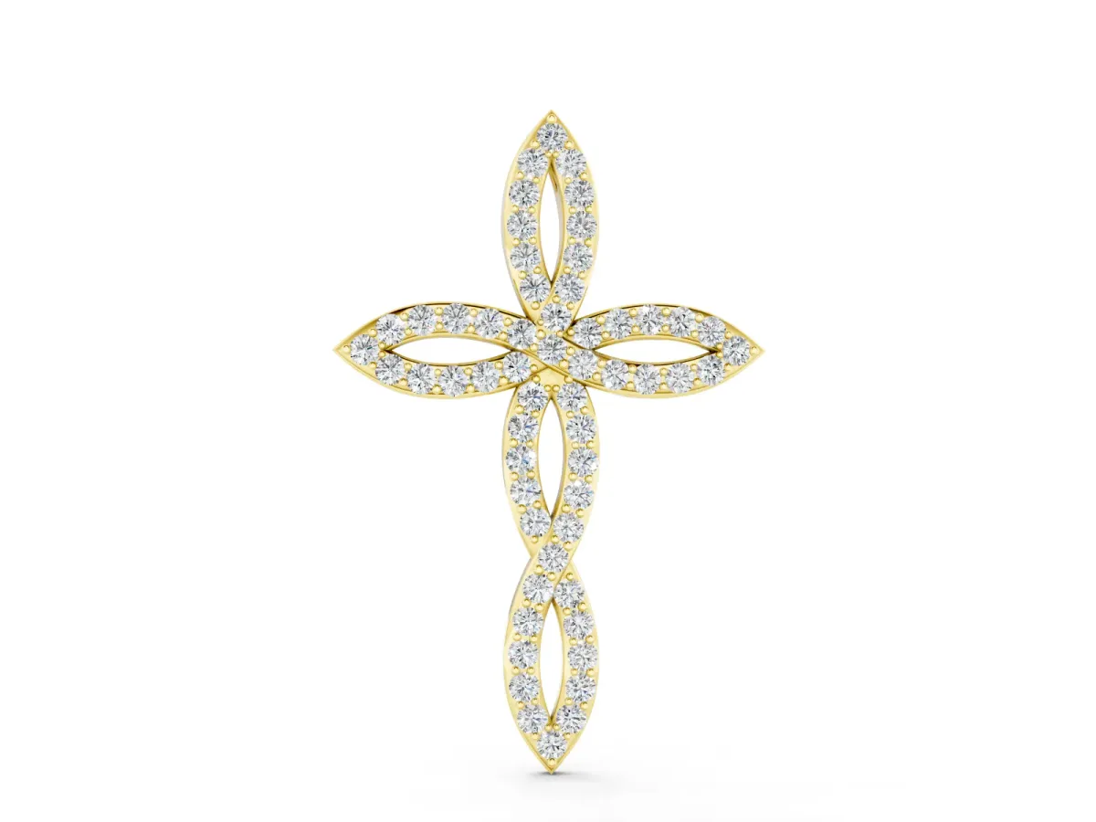 Marquise Diamond Pavé Cross Pendant Set in Yellow gold with Tapered Arms