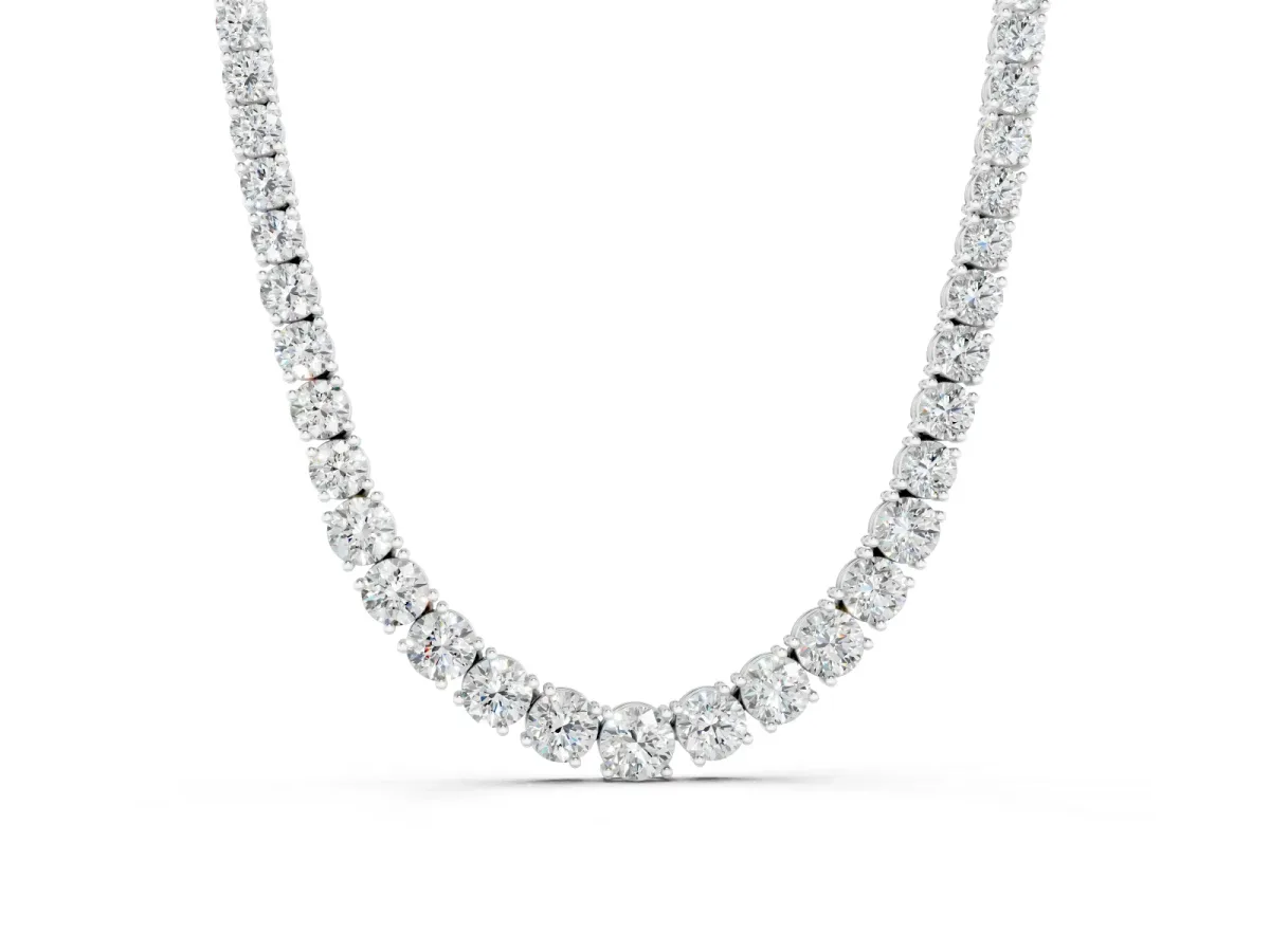 Round Diamond Tennis Necklace Set in Silver with Prong Setting