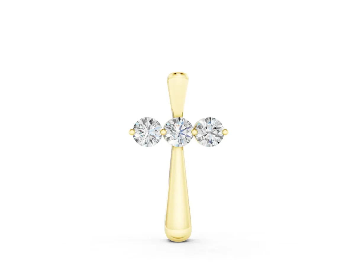 Round Diamond Three-Stone Vertical Pendant Set in Yellow gold with Prong Setting