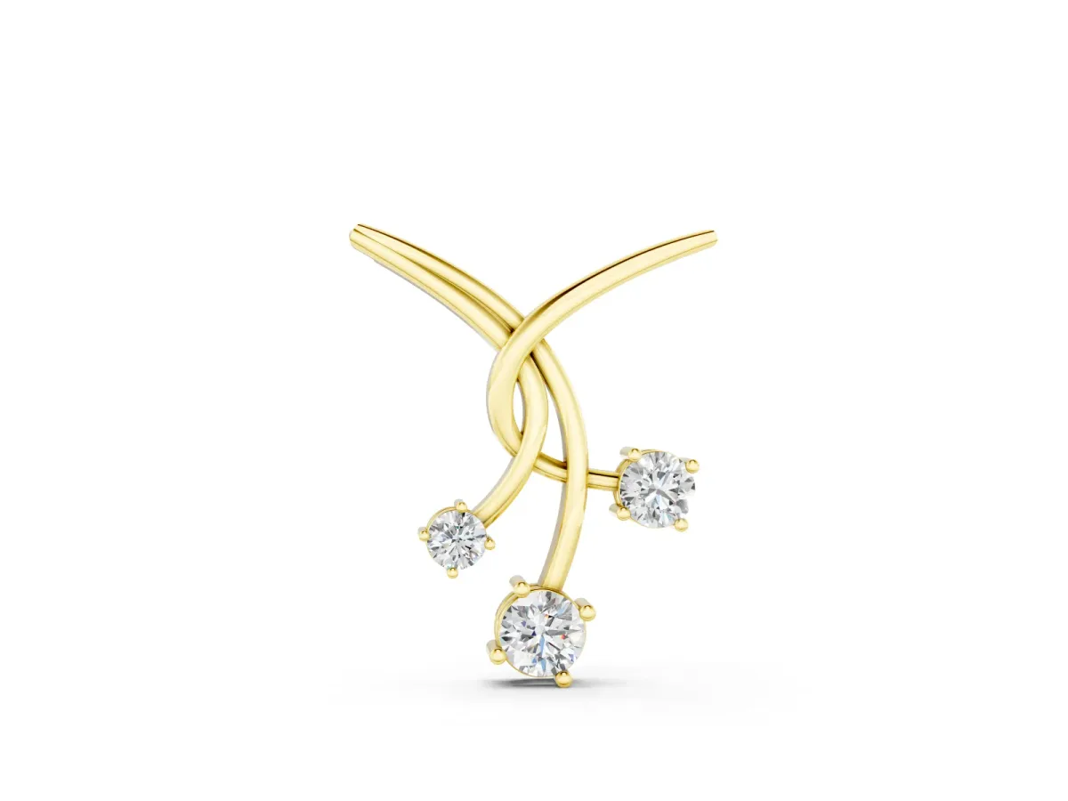 Round Diamond Intertwined Pendant Set in Yellow gold with Three Prong-Set Stones
