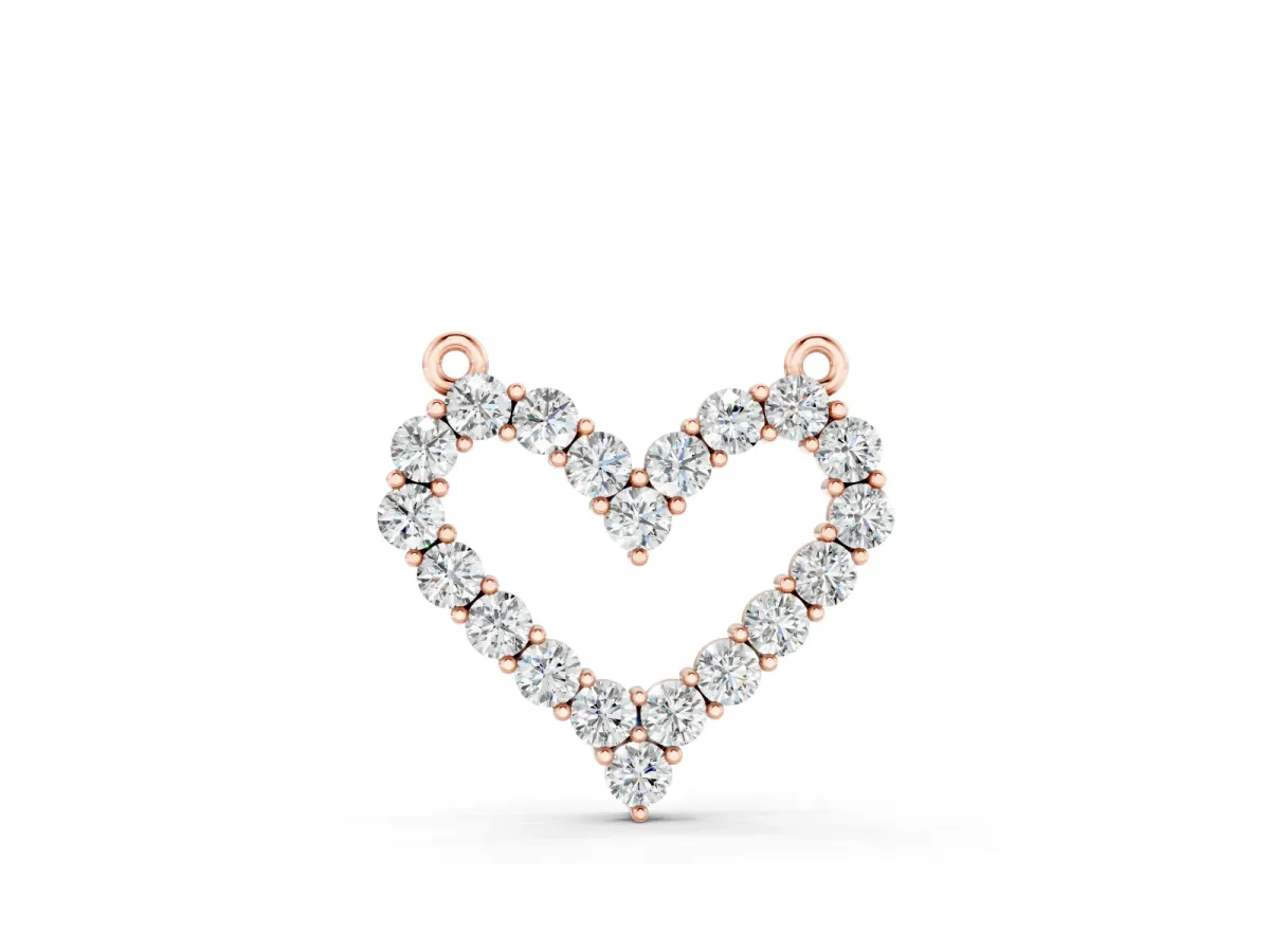 Prong-Set Round Diamond Heart Pendant Set in Rose gold with Stone Outline