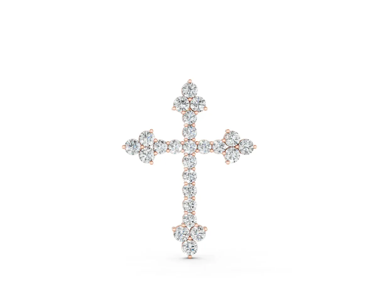 Round Diamond Cluster Cross Pendant Set in Rose gold with Prong Setting