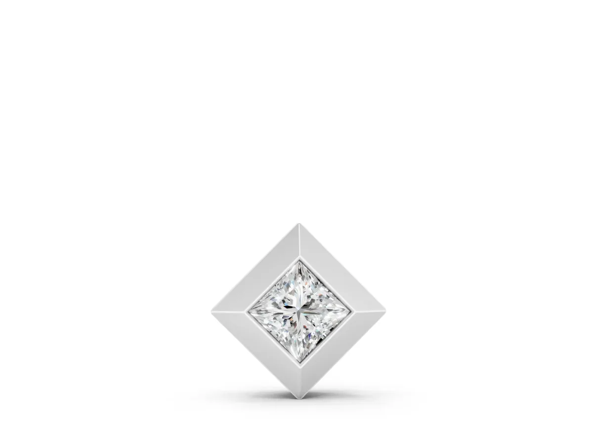 Princess Cut Diamond Pendant Set in White gold with Bezel and Delicate Chain
