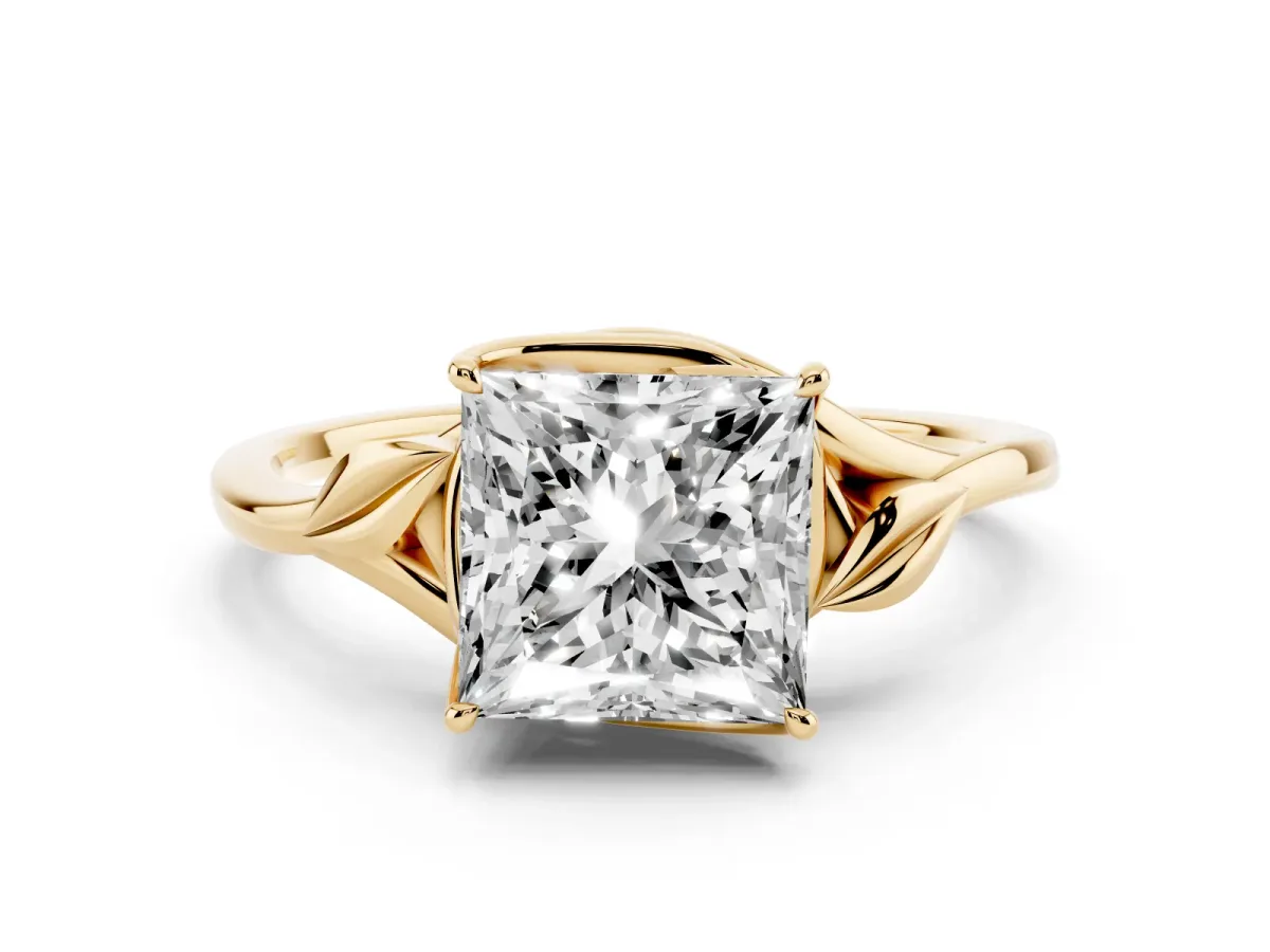 Princess Cut Diamond Solitaire Ring Set in Yellow gold with Polished Twist Band