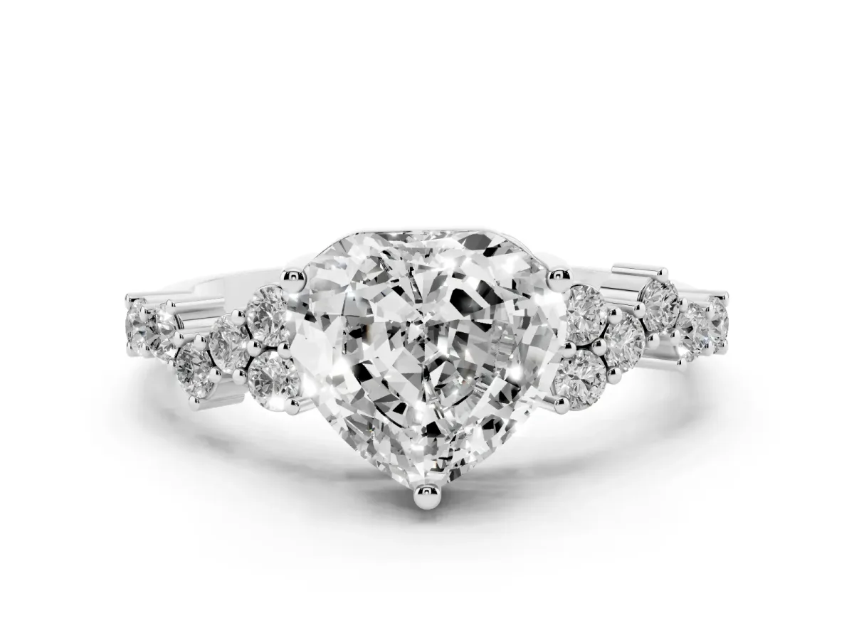 Heart Cut Diamond Ring Set in White gold with Scattered Round Accents