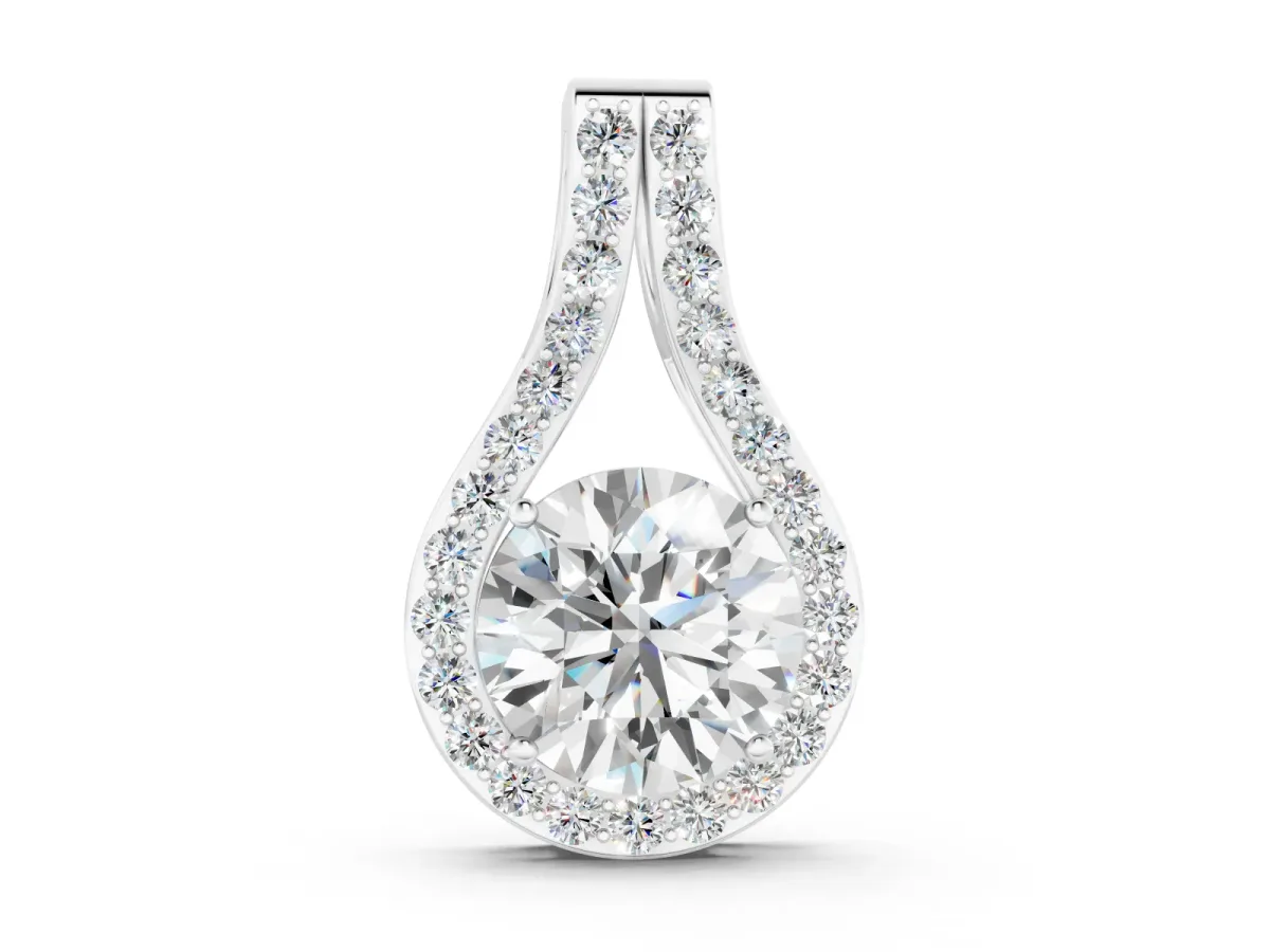 Round Halo Pendant Set in White gold with Prong-Set Center Stone