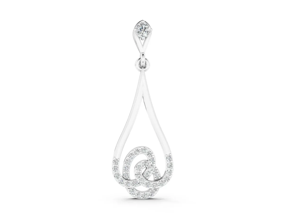 Teardrop Diamond Pavé Pendant Set in White gold with Round Brilliant Swirl