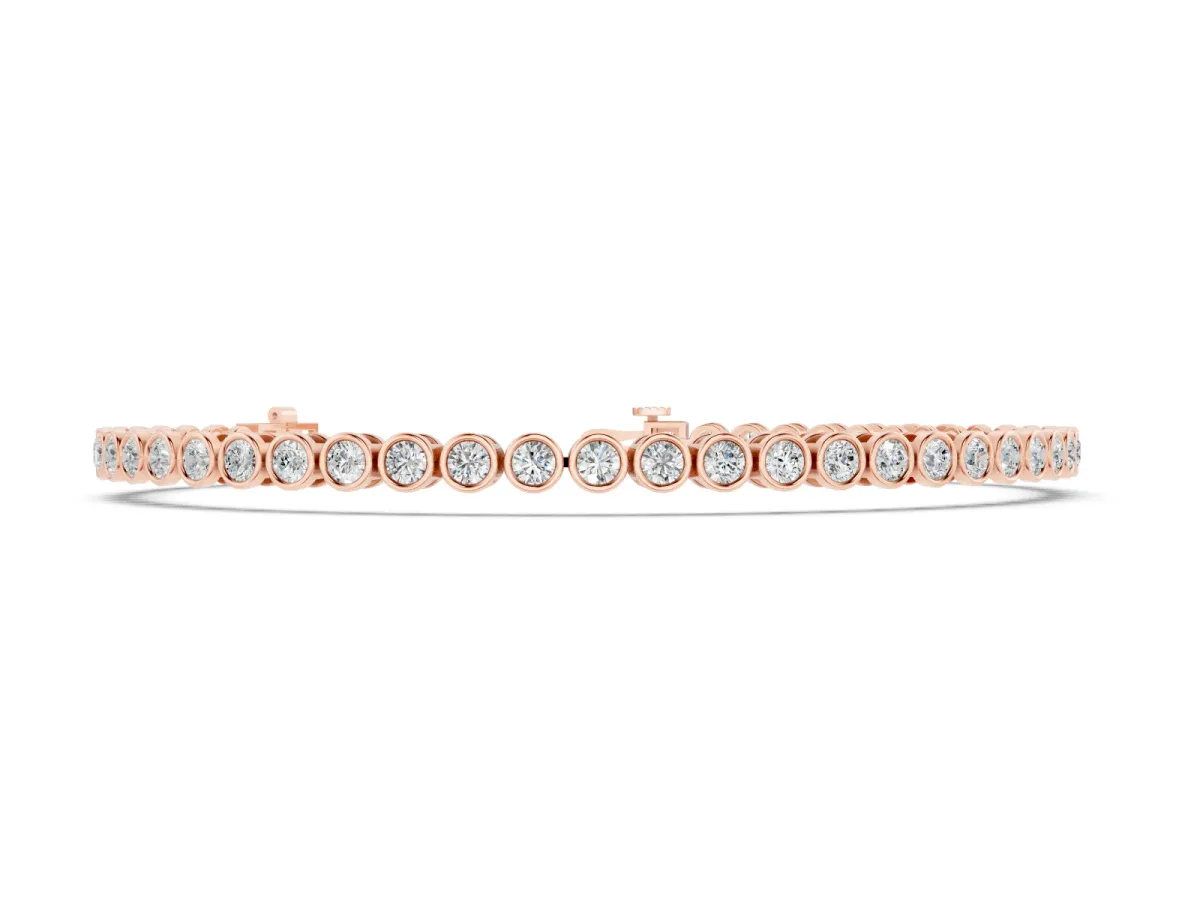 Round Diamond Bezel Set Tennis Bracelet Set in Rose gold with Polished Band and Box Clasp