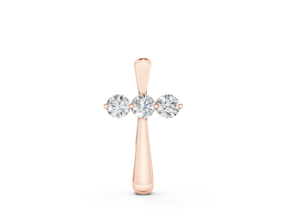 Round Diamond Three-Stone Vertical Pendant Set in Rose gold with Prong Setting