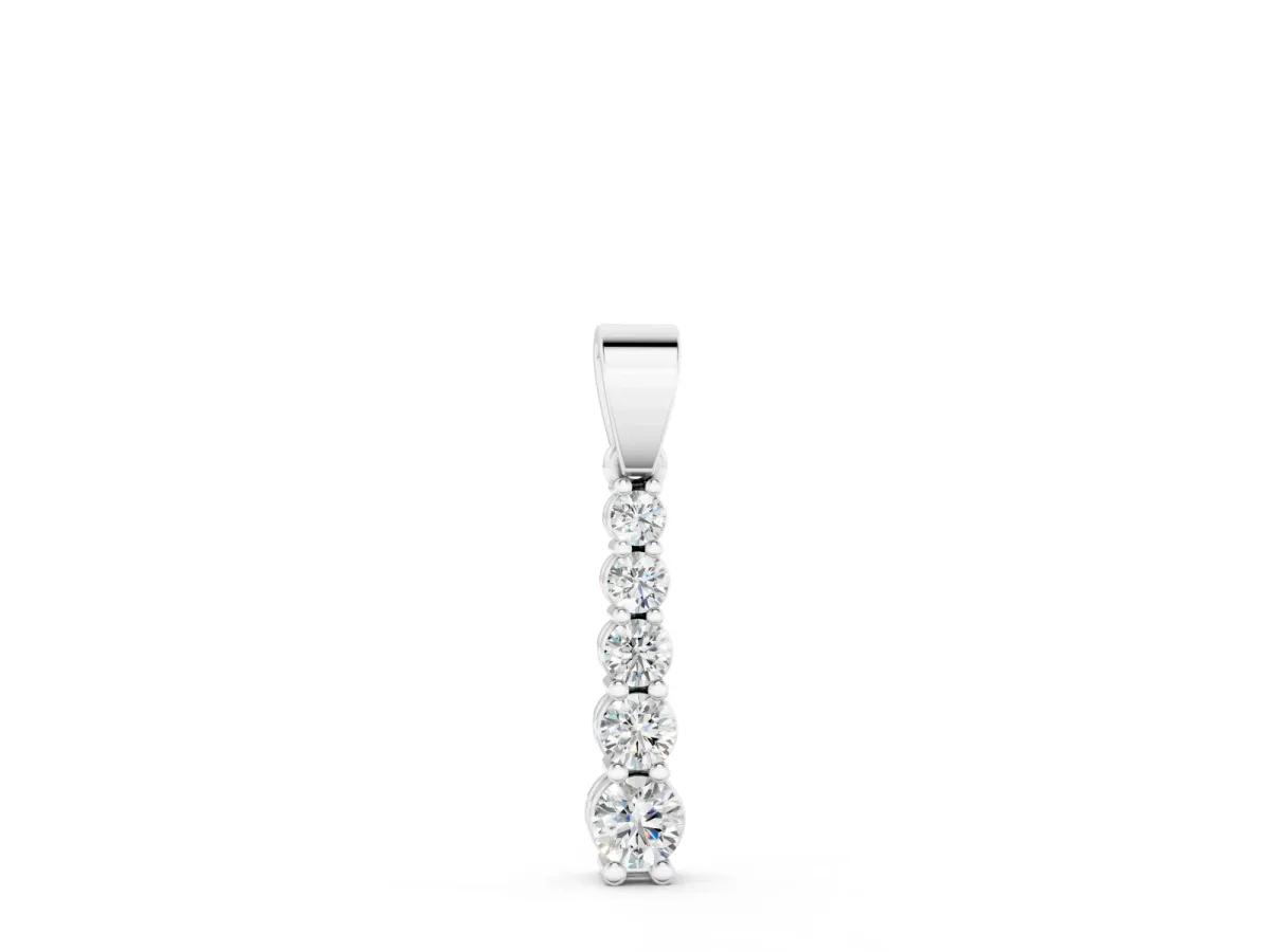 Round Diamond Vertical Drop Pendant Set in Silver with Prong-Set Stones