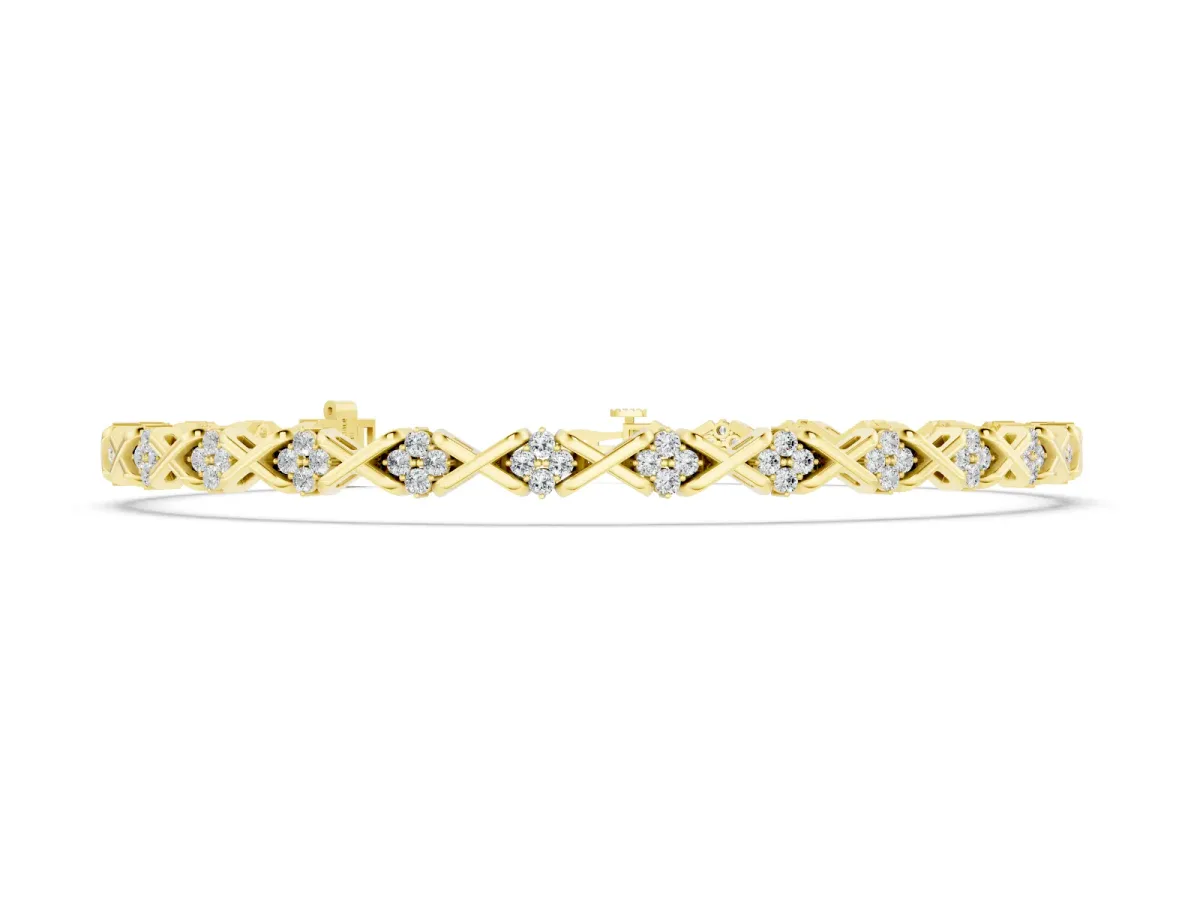 Round Diamond Prong-Set Tennis Bracelet Set in Yellow gold with X-Link Band