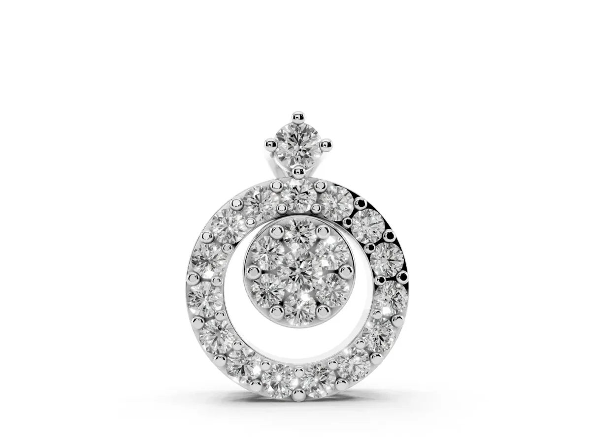 Round Halo Pavé Diamond Pendant Set in White gold with Four-Prong Center