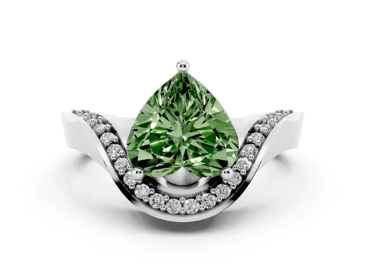 Fancy Green Heart Cut Diamond Solitaire Engagement Ring Set in Silver with Pavé Shoulders