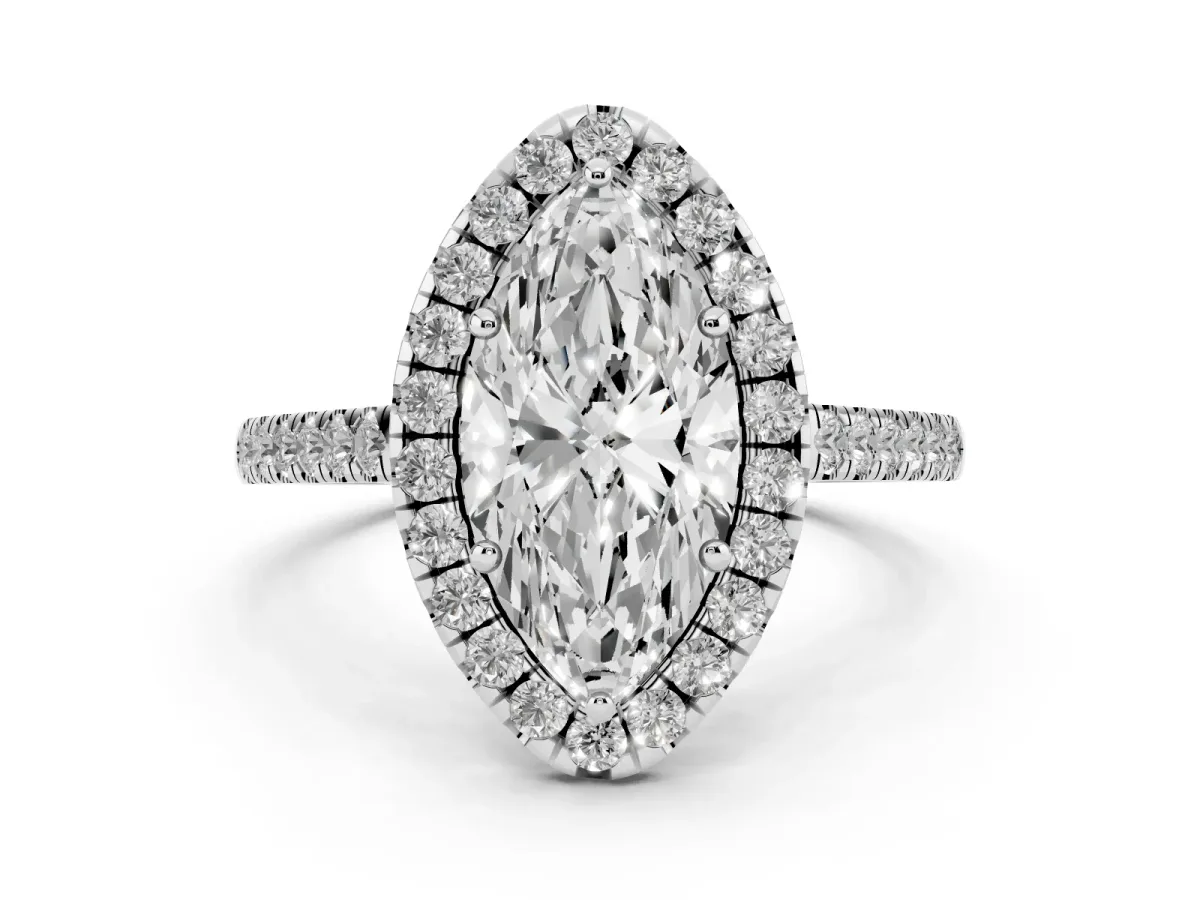 Marquise Cut Diamond Halo Pavé Engagement Ring Set in Silver with Prong Setting