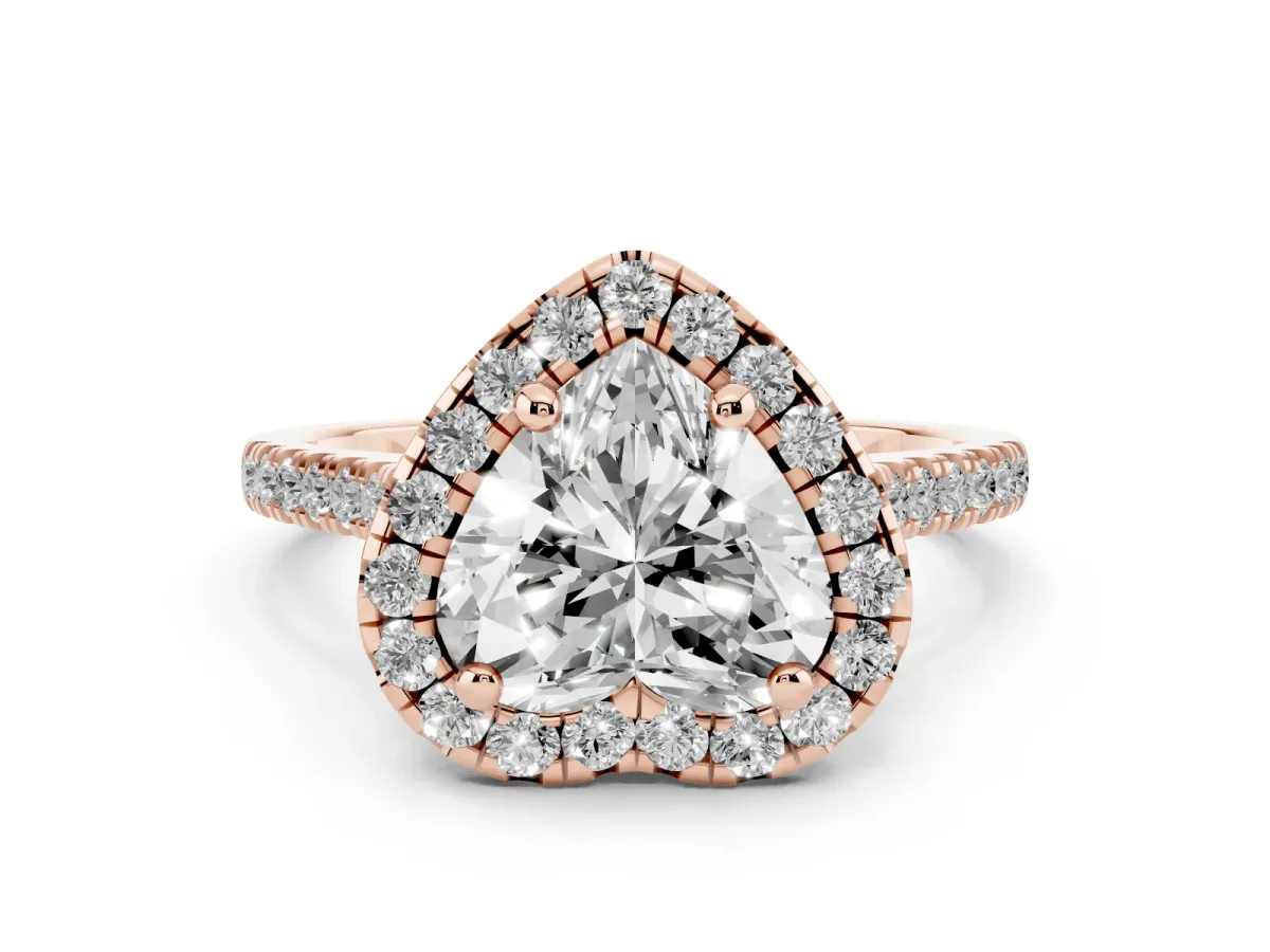 Heart Cut Diamond Cushion Halo Ring Set in Rose gold with Pavé Band