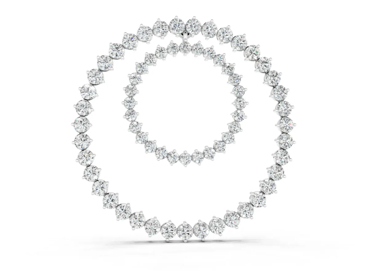 Round Diamond Double Halo Pendant Set in Silver with Prong-Set Accents