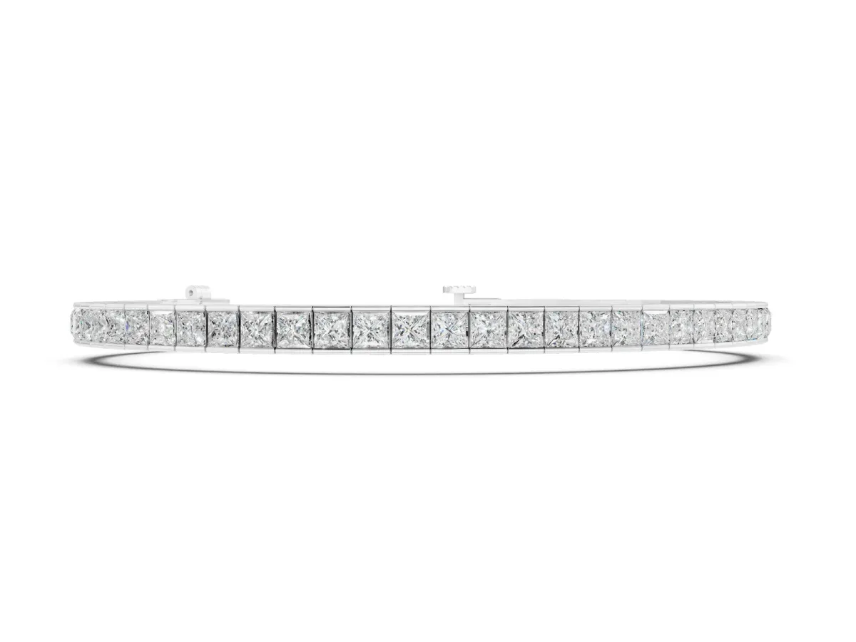 Princess Cut Diamond Channel-Set Tennis Bracelet Set in Silver