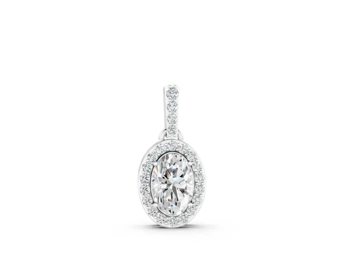 Oval Diamond Halo Pendant Set in Silver with Pavé Prong Setting