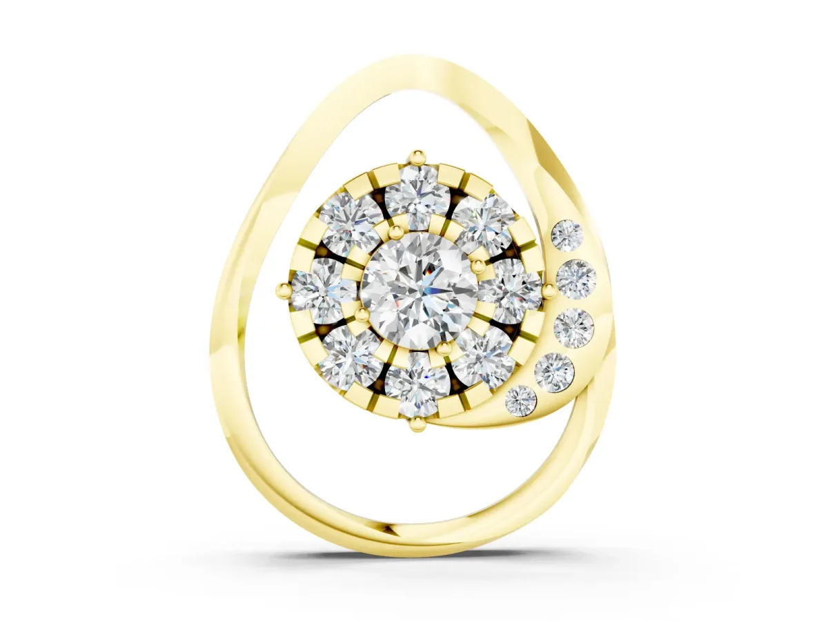 Round Cluster Diamond Teardrop Pendant Set in Yellow gold with Prong-Set Stones