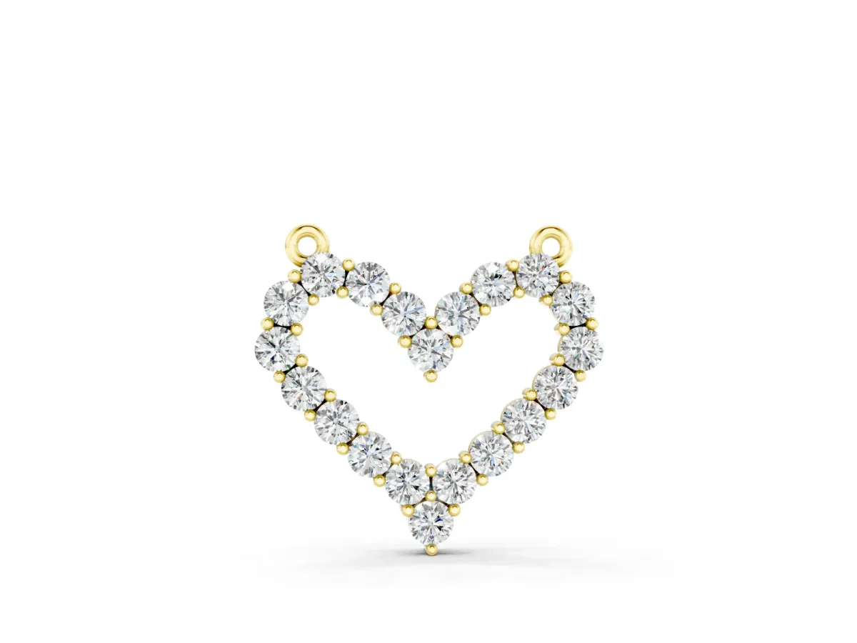 Prong-Set Round Diamond Heart Pendant Set in Yellow gold with Stone Outline