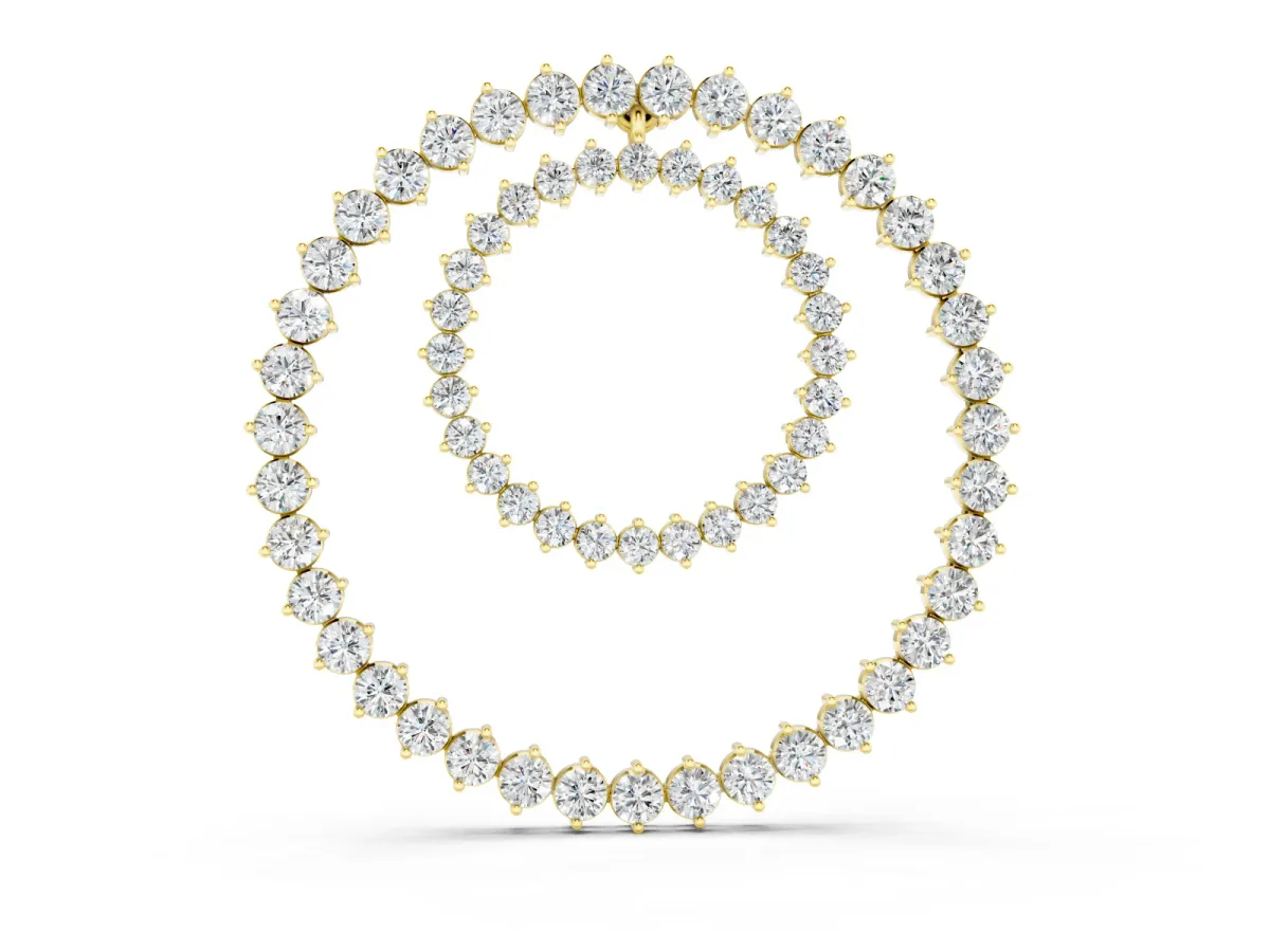 Round Diamond Double Halo Pendant Set in Yellow gold with Prong-Set Accents