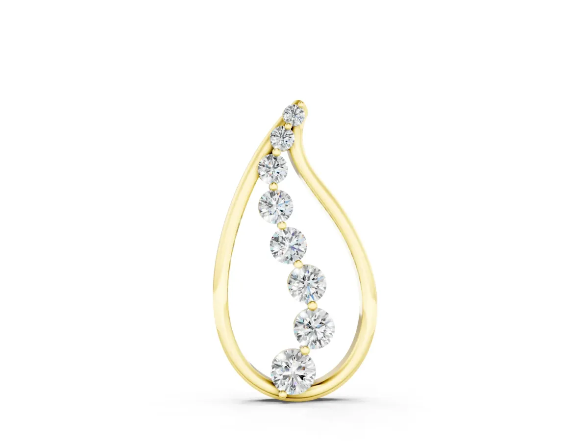 Round Diamond Teardrop Pendant Set in Yellow gold with Prong-Set Curve