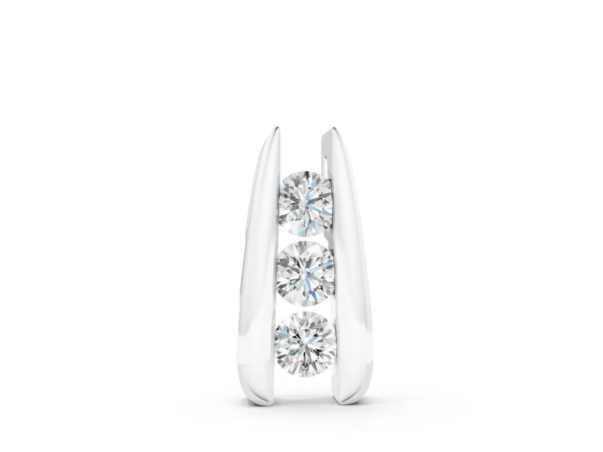 Vertical Channel Set Round Diamond Pendant Set in Silver with Four Stones