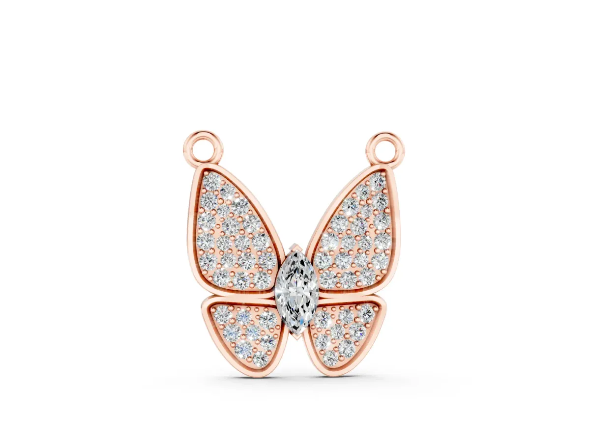 Pavé Oval Butterfly Pendant Set in Rose gold with Prong-Set Oval Center