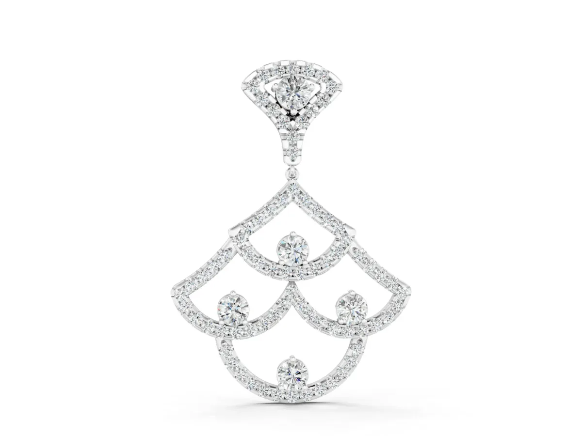 Pavé Round Diamond Fan Pendant Set in White gold with Prong Setting