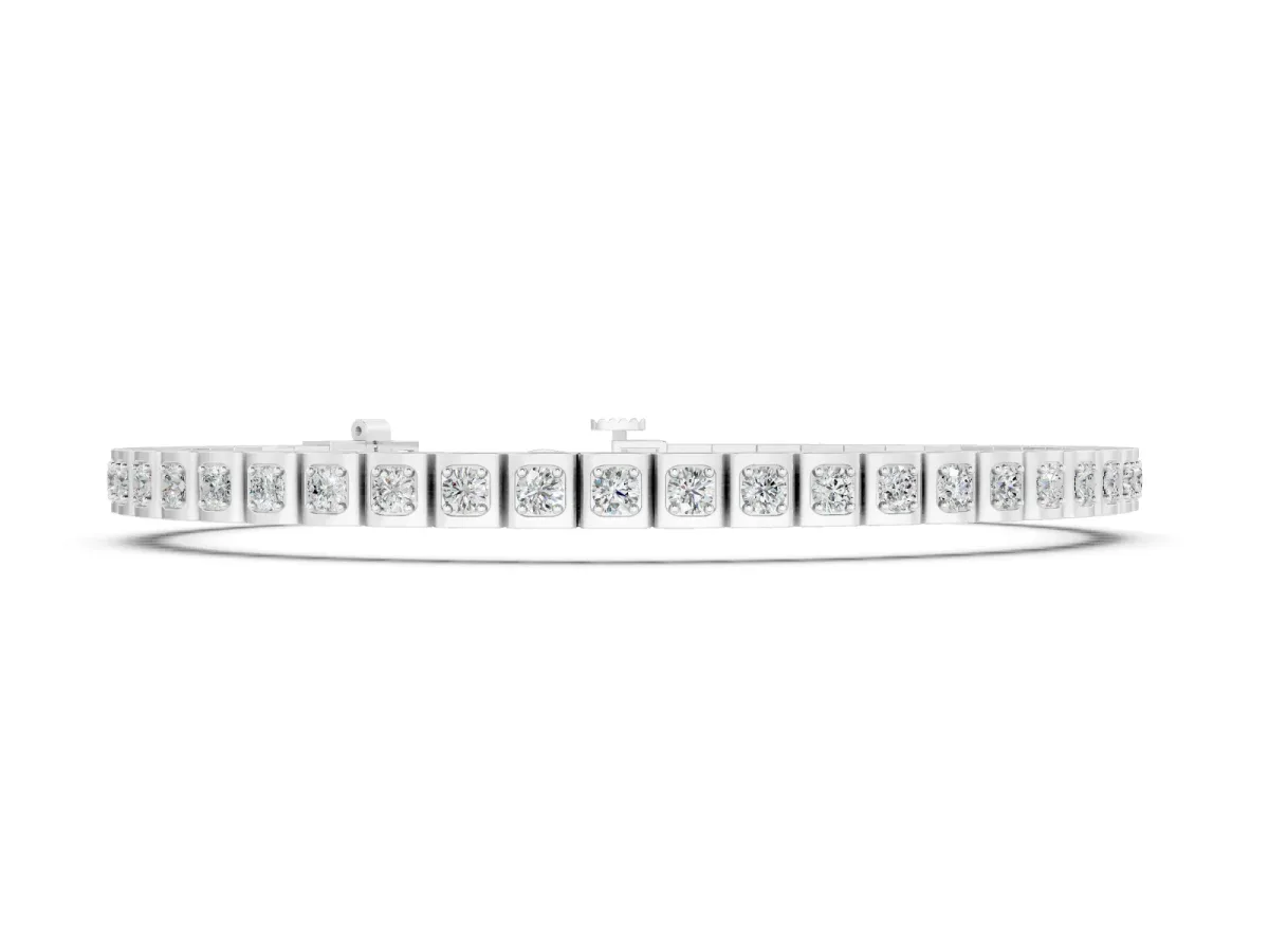 Round Diamond Tennis Bracelet Set in White gold with Square Channel Settings