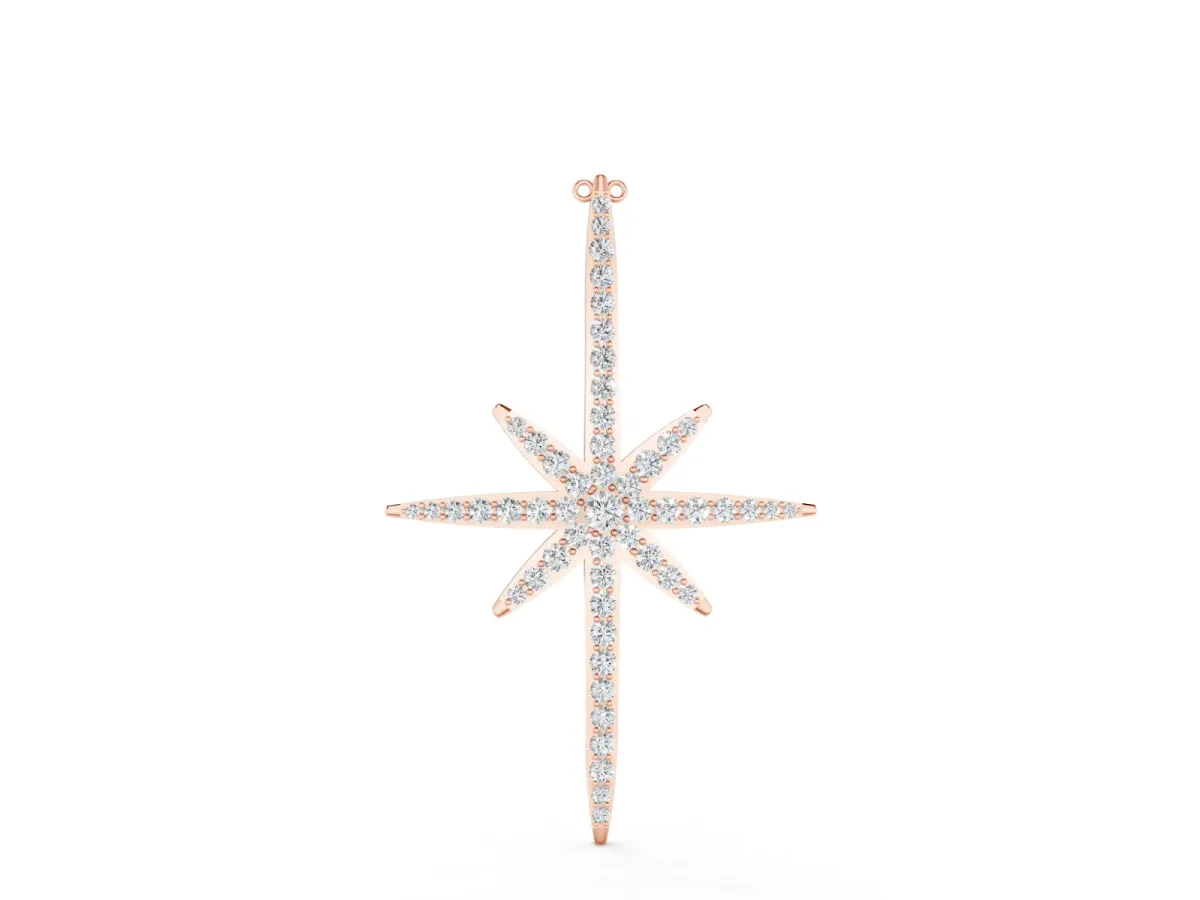 Pavé Round Diamond Starburst Pendant Set in Rose gold with Prong-Set Rays