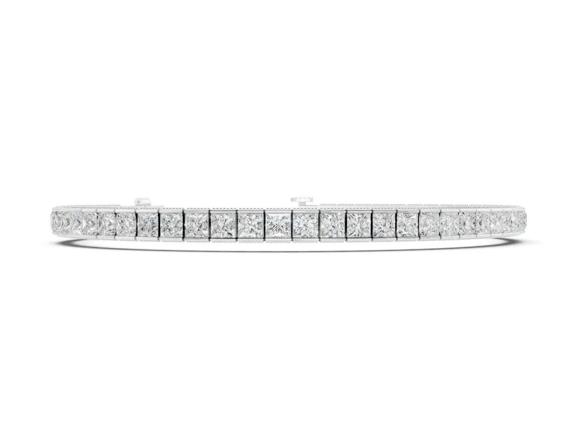 Princess Cut Diamond Channel Set Tennis Bracelet Set in Silver with Box Clasp