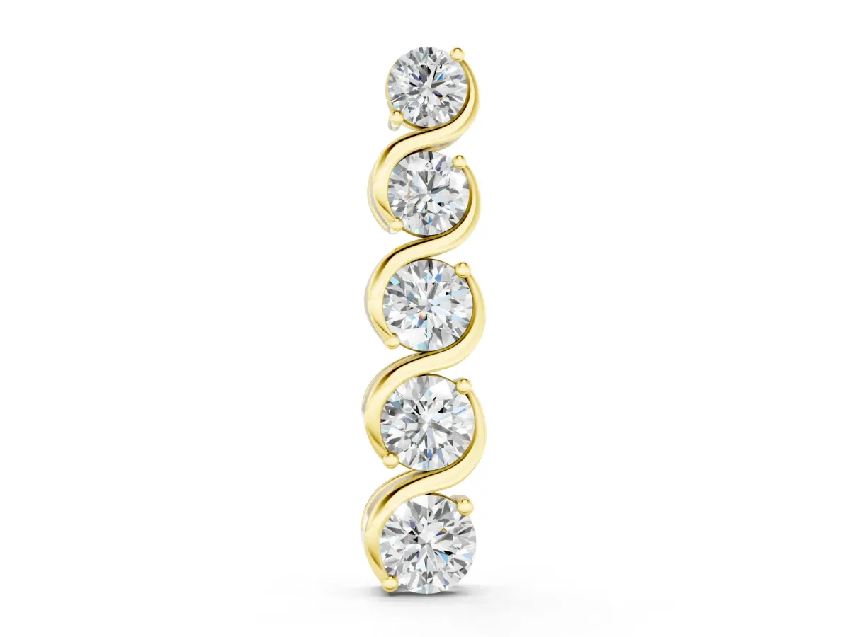 Round Diamond Swirl Pendant Set in Yellow gold with Prong-Set Stones