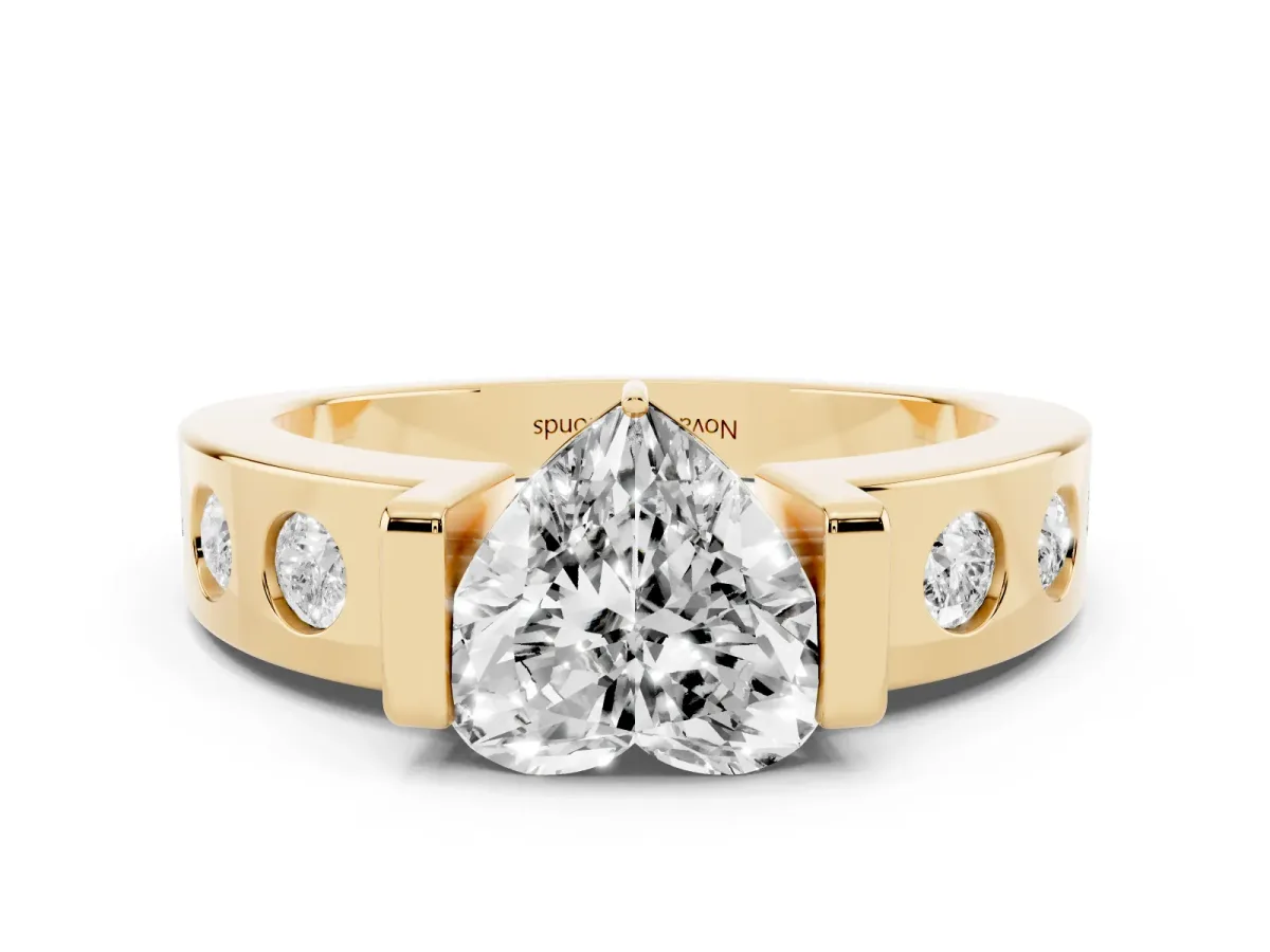 Heart Cut Diamond Channel-Set Band Ring Set in Yellow gold with Bezel Prong Setting