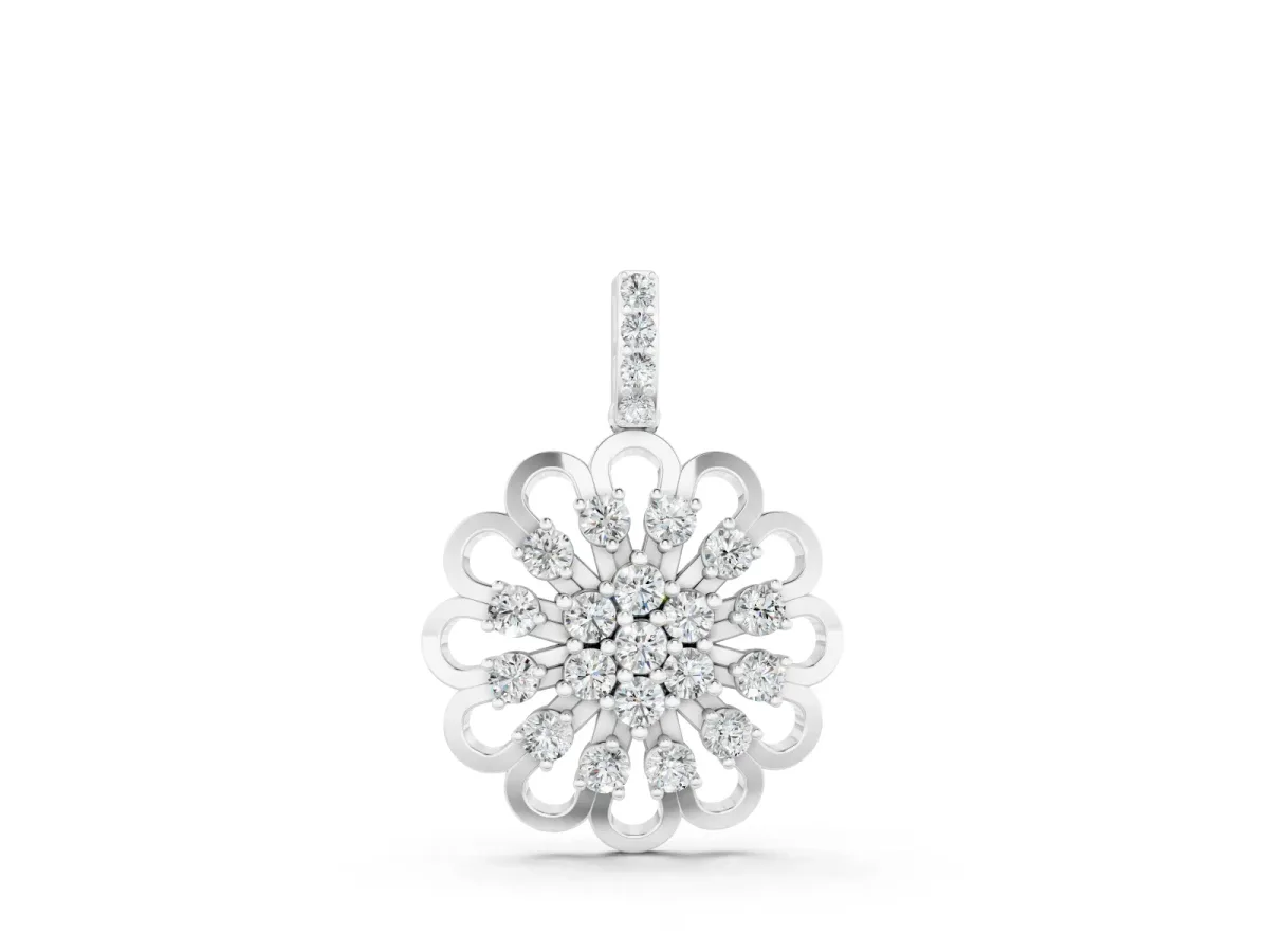 Round Diamond Floral Halo Pendant Set in Silver with Prong-Set Cluster