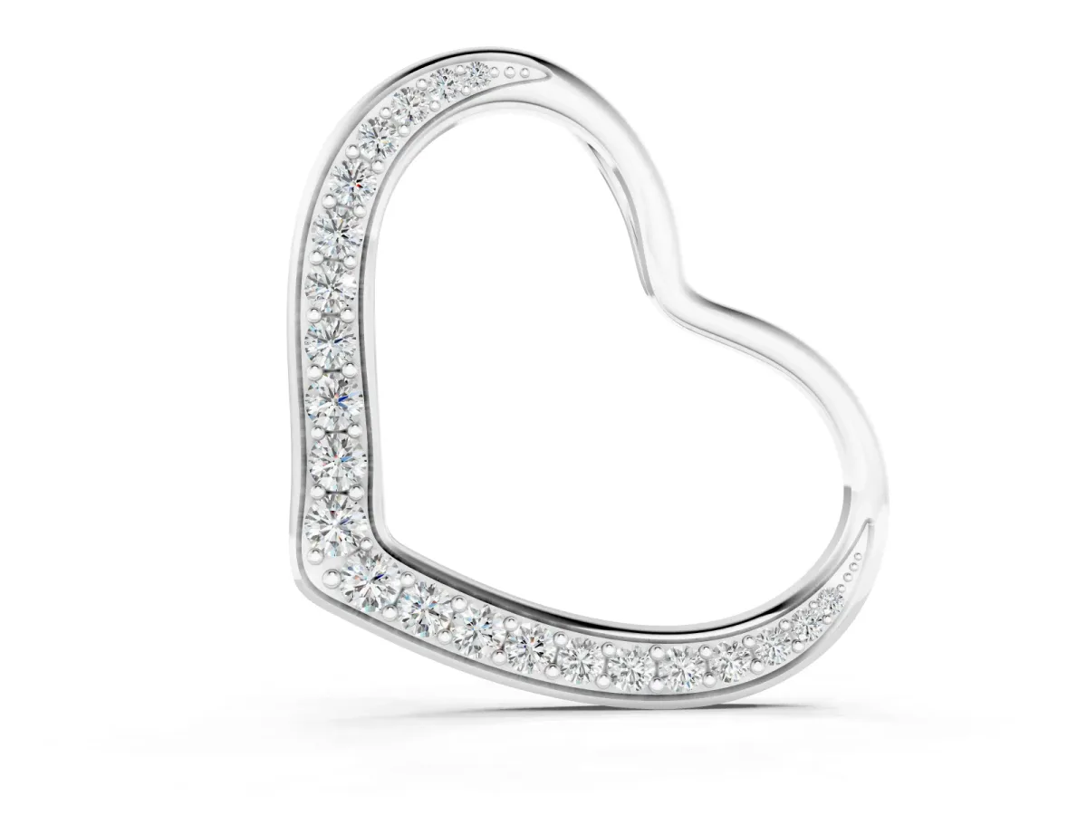 Pavé Round Diamond Open Heart Pendant Set in Silver with Curved Outline