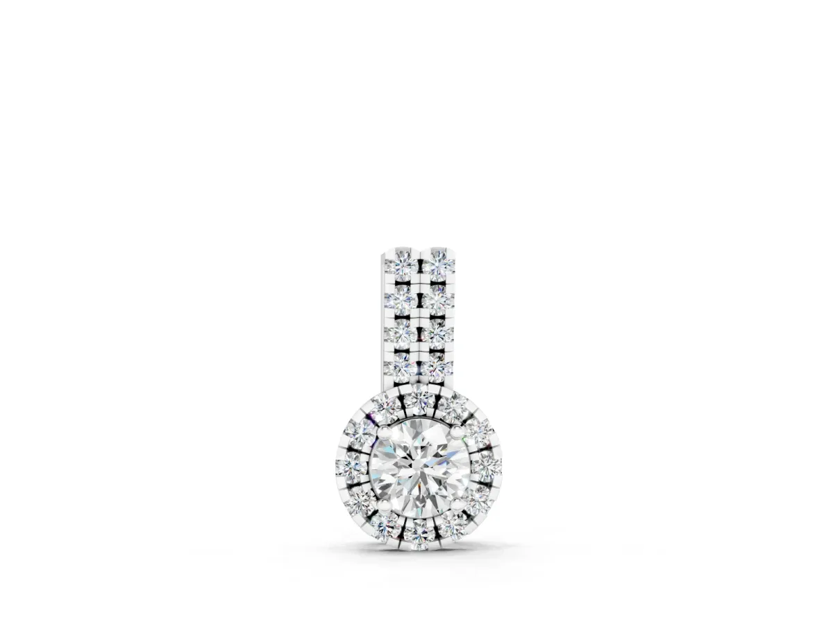 Round Halo Diamond Pendant Set in White gold with Double Prong Center