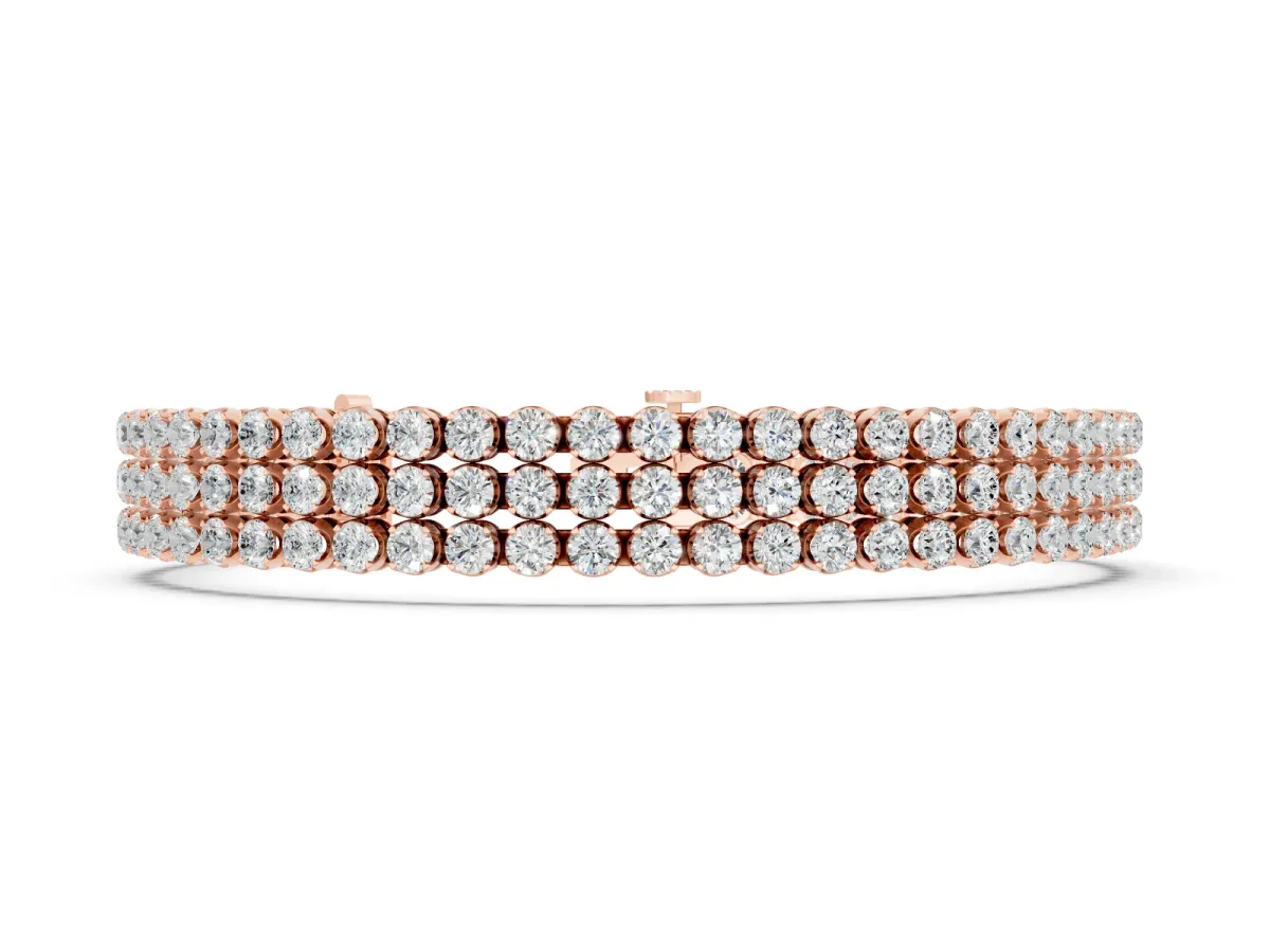 Round Diamond Three-Row Tennis Bracelet Set in Rose gold with Bezel Setting