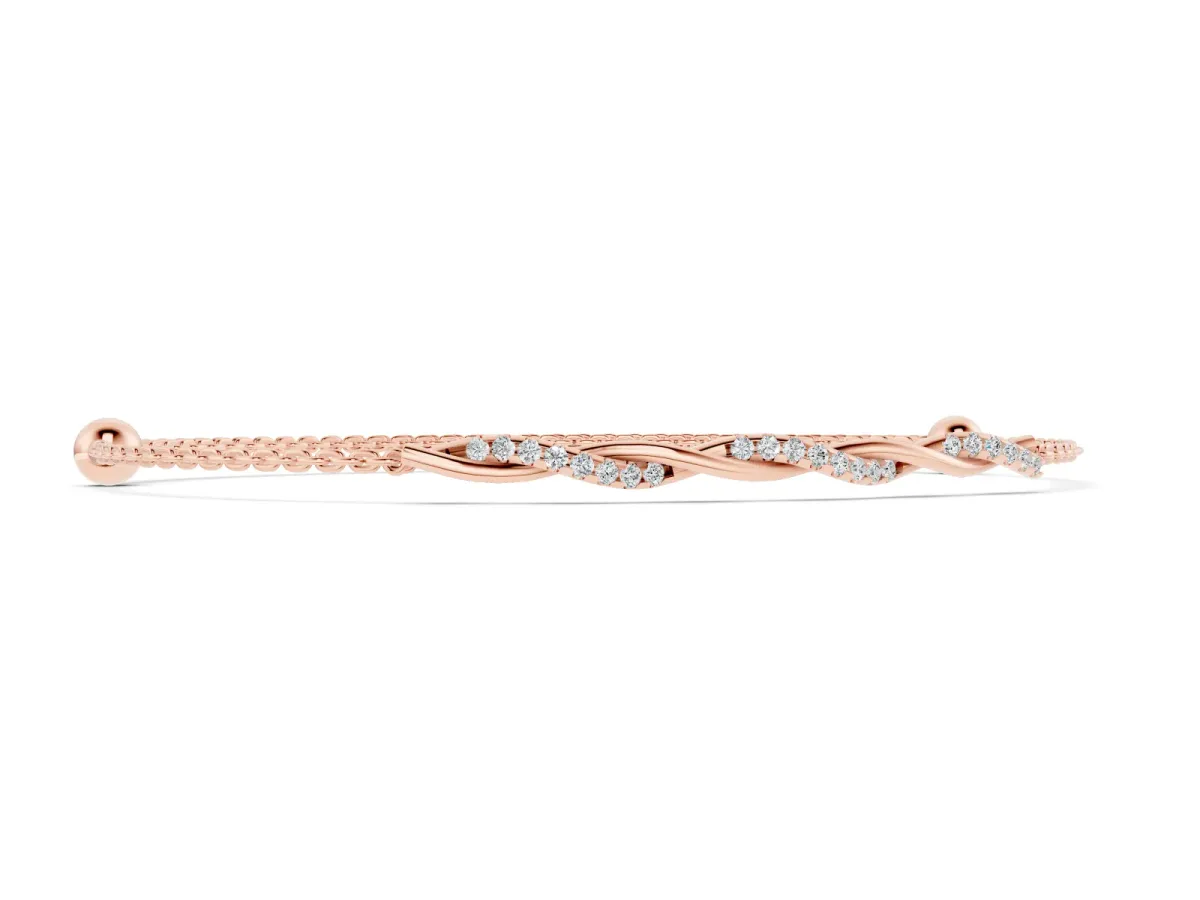 Round Cut Diamond Twisted Cable Chain Bracelet Set in Rose gold with Bezel Setting