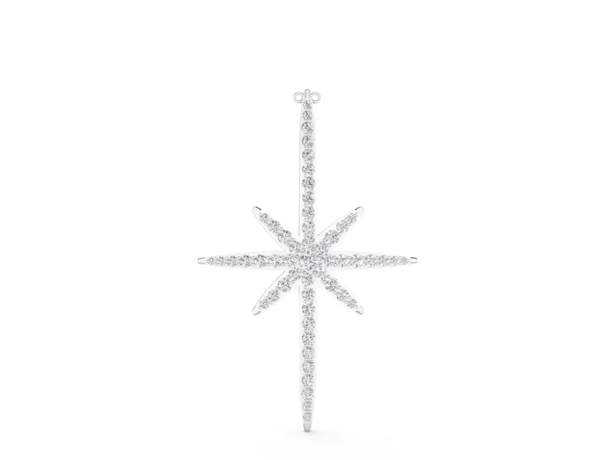 Pavé Round Diamond Starburst Pendant Set in Silver with Prong-Set Rays