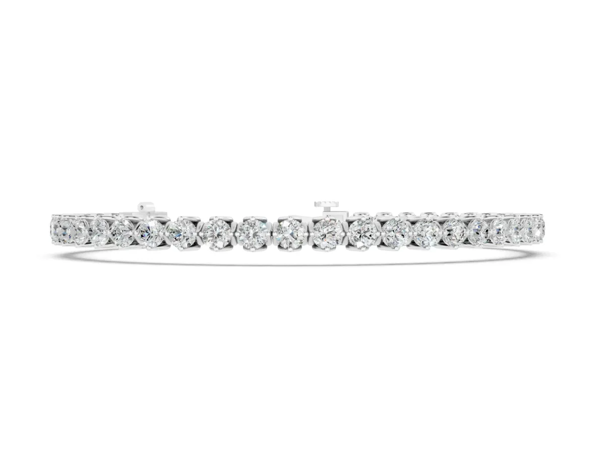 Round Diamond Tennis Bracelet Set in Silver with Box Chain and Basket Prong Setting