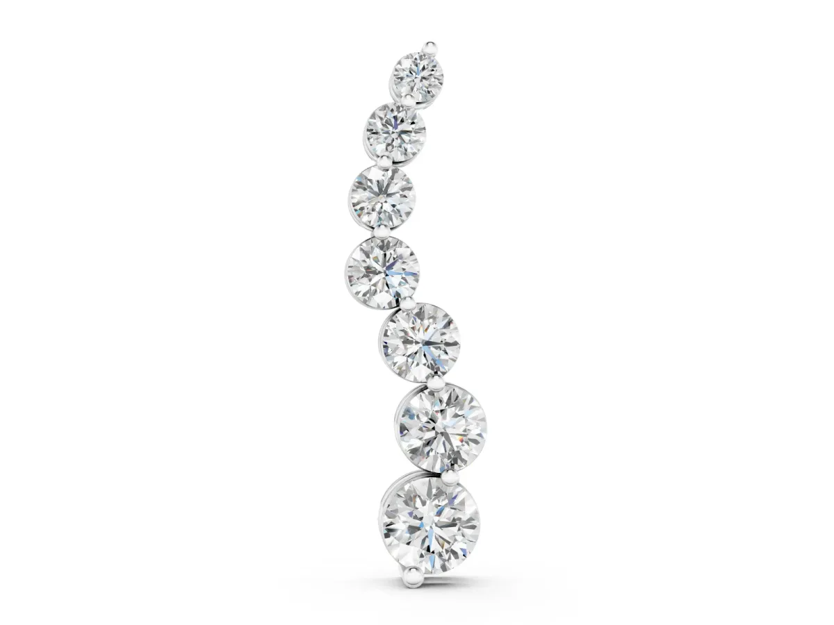 Graduated Round Diamond Pendant Set in White gold with Curved Prong-Set Row