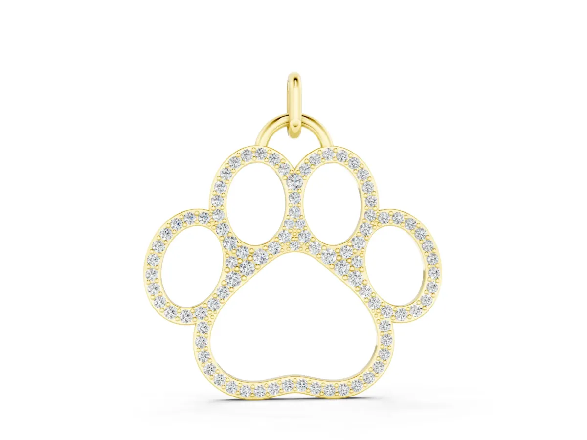 Pavé Round Diamond Paw Pendant Set in Yellow gold with Prong Setting